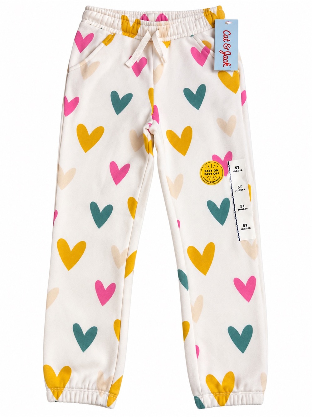 Cat & Jack White Heart-Print Pajama Bottoms - Pink, Yellow, Teal, Cream